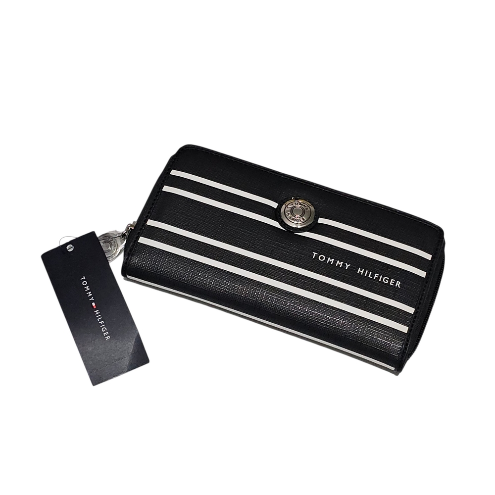 Tommy Hilfiger Long Wallet Zip Around Striped Travel Organizer Unisex